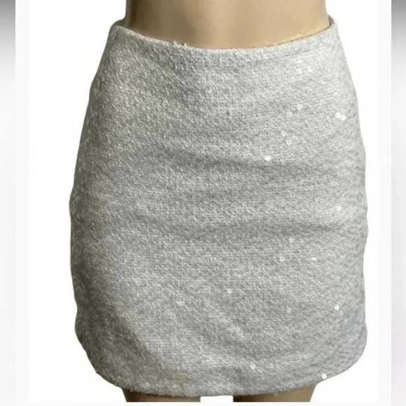 KENAR WHITE SEQUINED MINI SKIRT LINED STRETCHY SIZE 6 - Picture 3 of 12